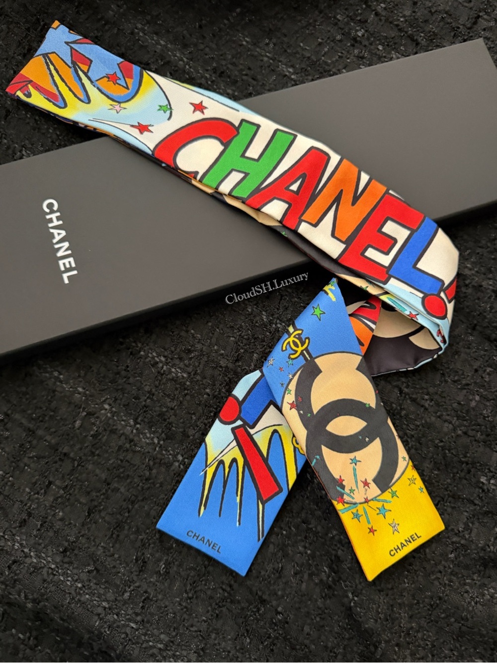 Auth Chanel 26A Comic Art Multicolor Silk Slim Bandeau - BNIB